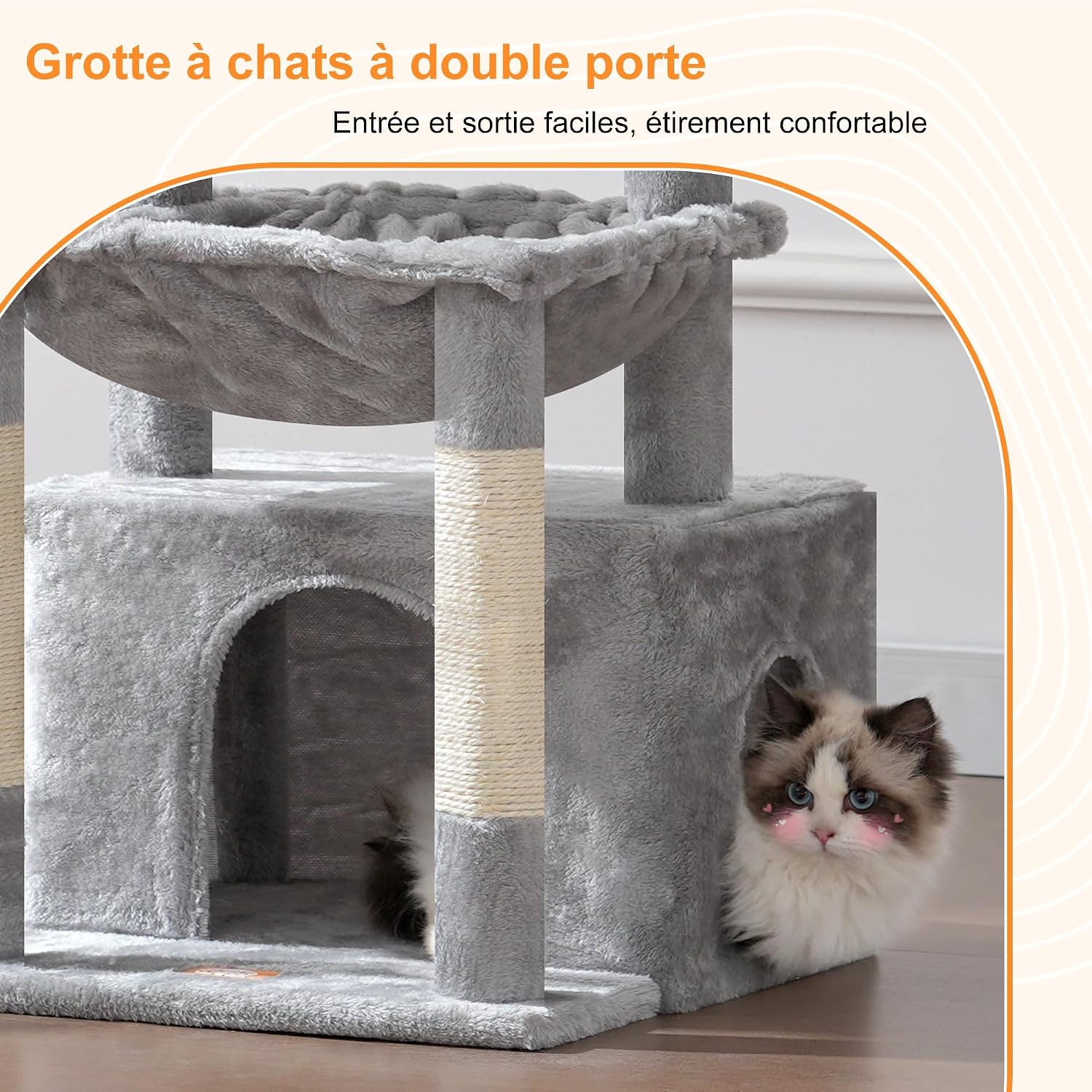 Detalle de Heybly Arbre à chat HCT008SW gris clair avec très grand panier et plateformes pour matou