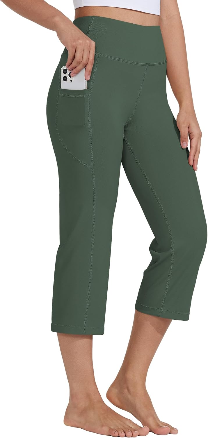 Detalle de Willit Women's Yoga Capris Pants: High-Waist, Straight-Leg 21" Capris