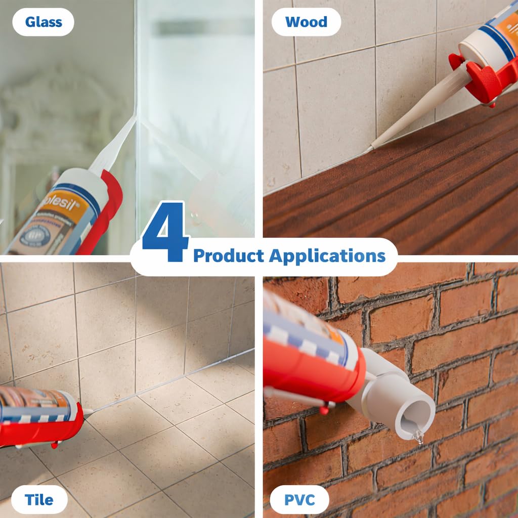 Detalle 2 de Triplesil GP Triplesil Premium Sanitärsilikon, 6×310 ml (transparent) – wasserbeständig zum Abdichten