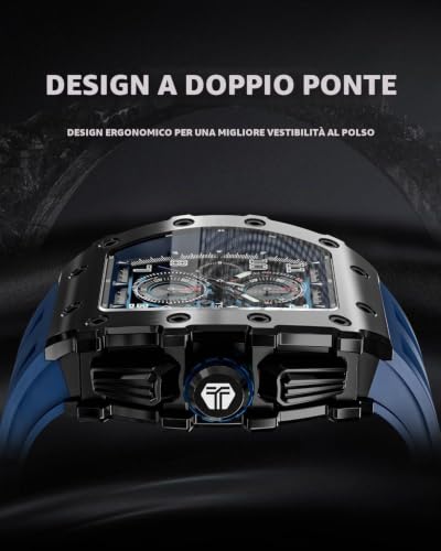 Detalle de TSAR BOMBA Orologio Uomo Tonneau Design Impermeabile 50M – Cronografo Elegante in Acciaio 316 Lunetta