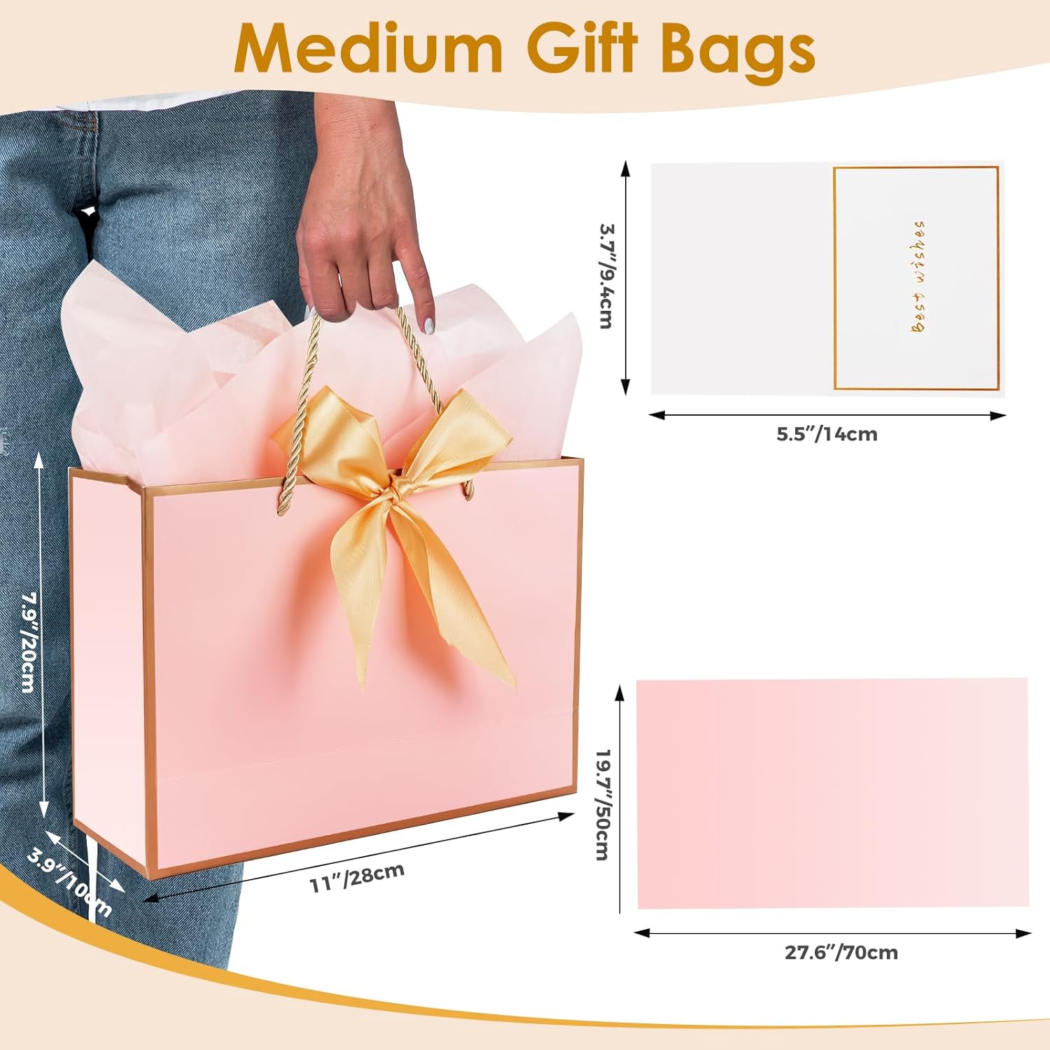 Thumbnail 1 de 2er-Set Geschenktüten Rosa-Gold mit Verpackungen und Karten, 20 × 10 × 28 cm