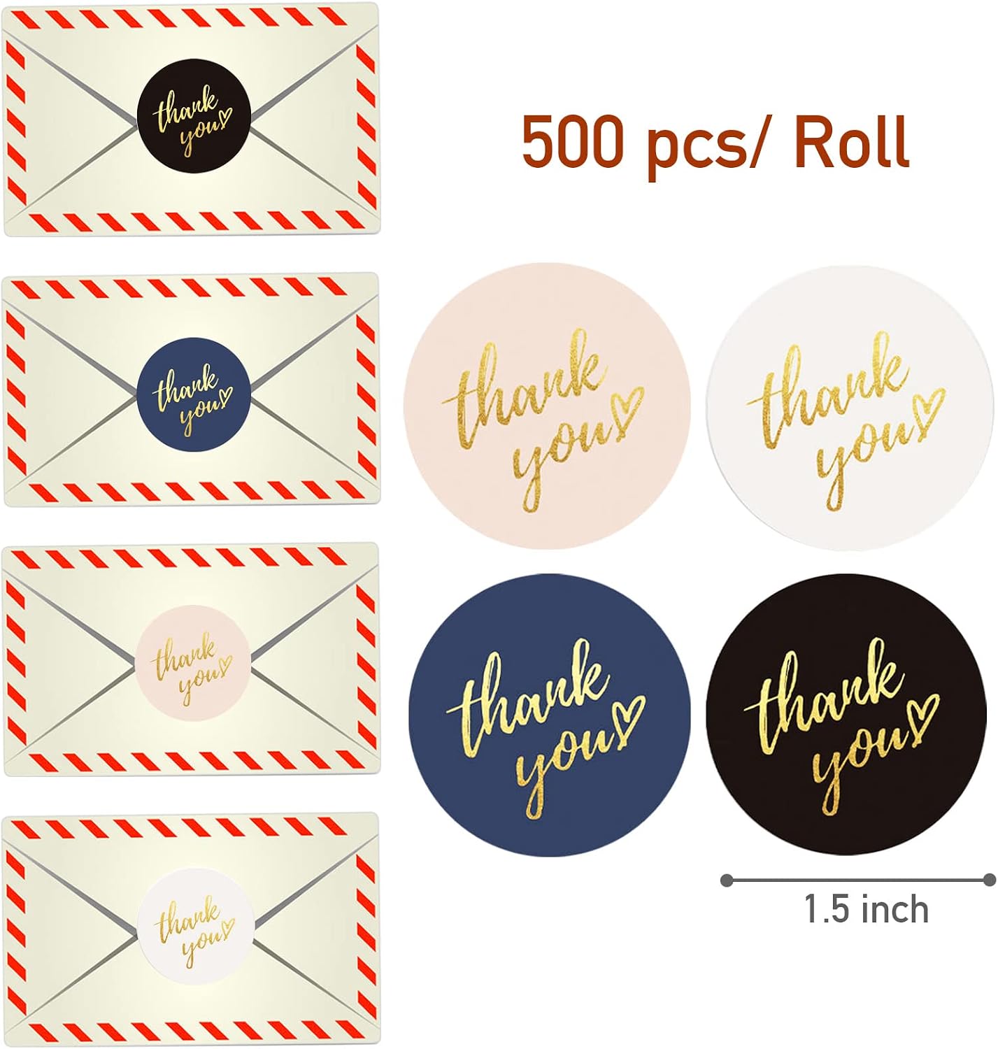 Thumbnail 1 de Rattmety Stickers 4 Colors Thank You Stickers, 1.5-Inch Round Gold Foil, 500-Piece Roll