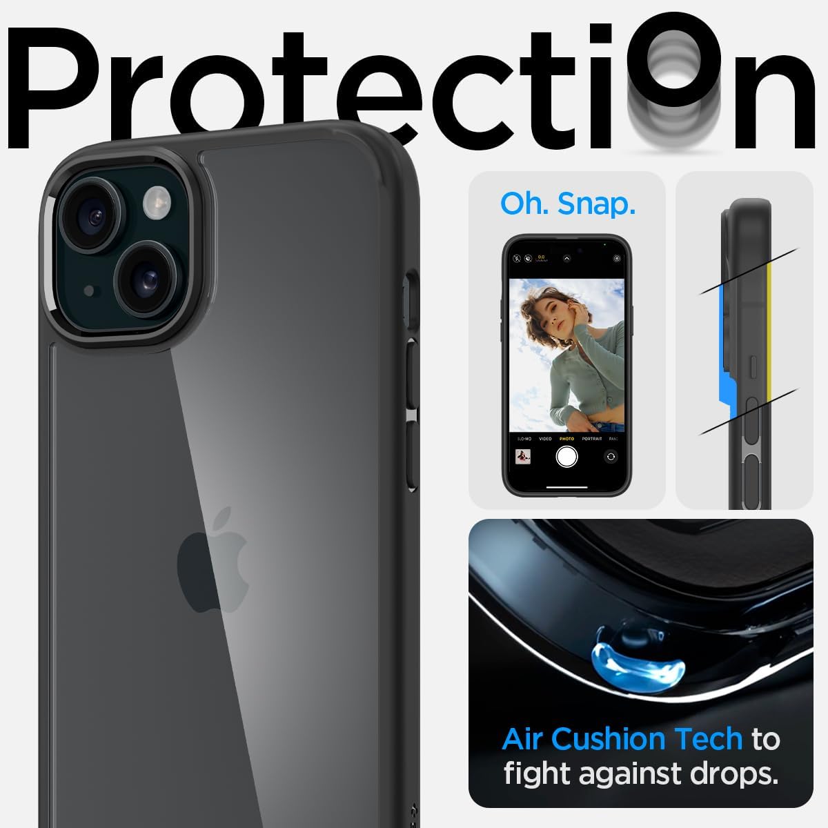 Detalle de Coque Spigen Ultra Hybrid anti-jaunissement et anti-choc pour iPhone 15 (noir mat)