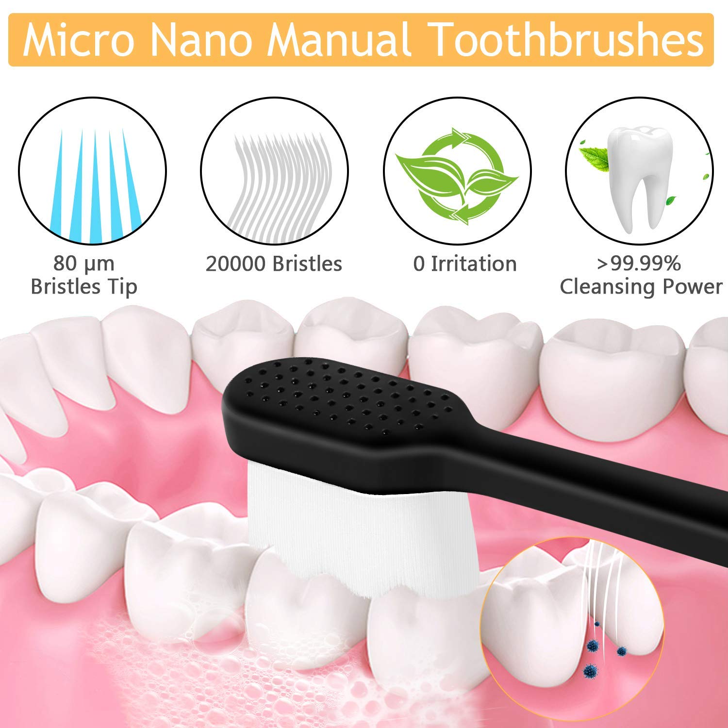 Thumbnail 3 de VEGOLS Extra Soft Toothbrush for Adults with Sensitive Gums — 6-Pack, 20000 Bristles, Floss-Tip, Ergonomic Non-Slip Handle