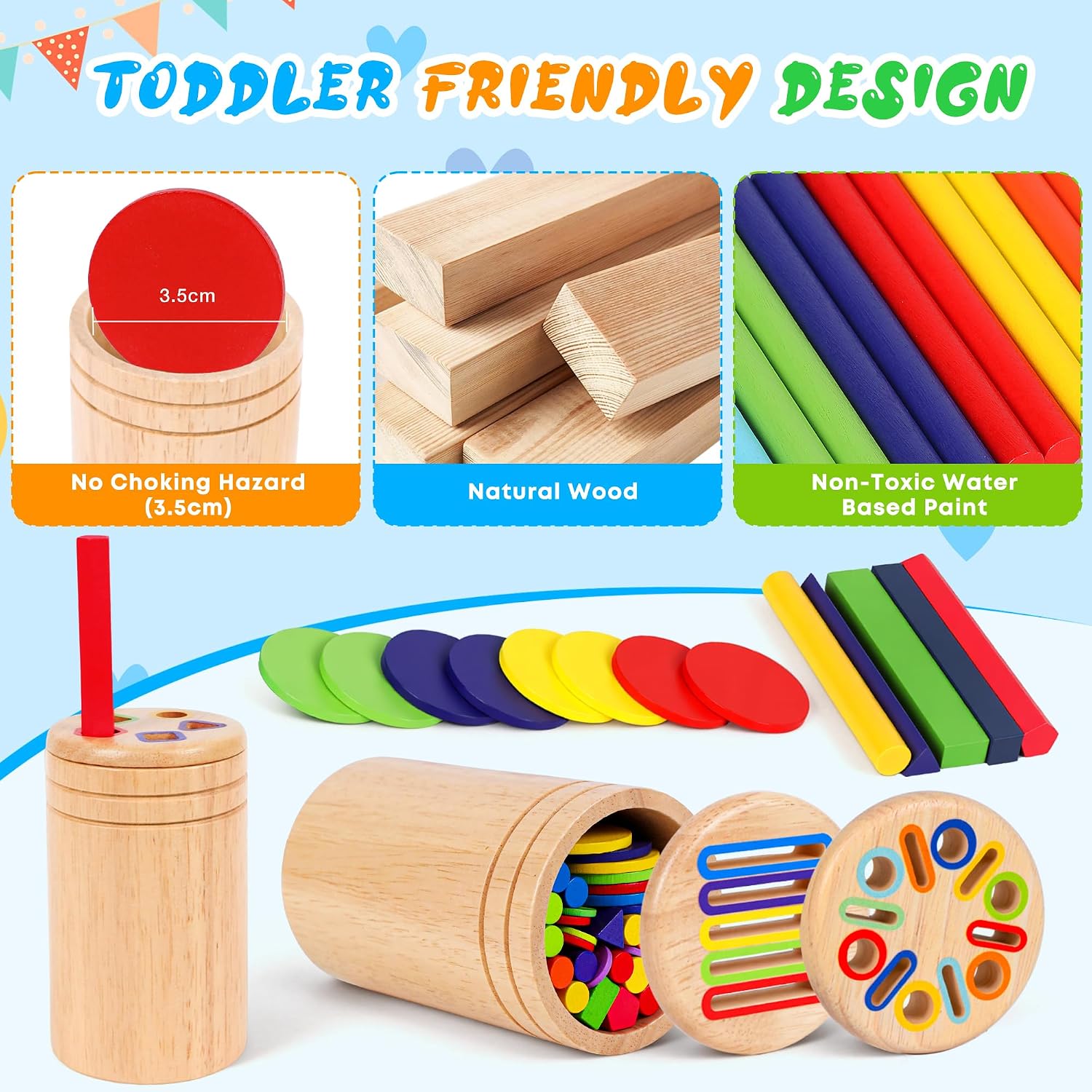 Thumbnail 3 de Montessori 4-in-1 Wooden Colour Sorting Toys for 1–3 Year Olds