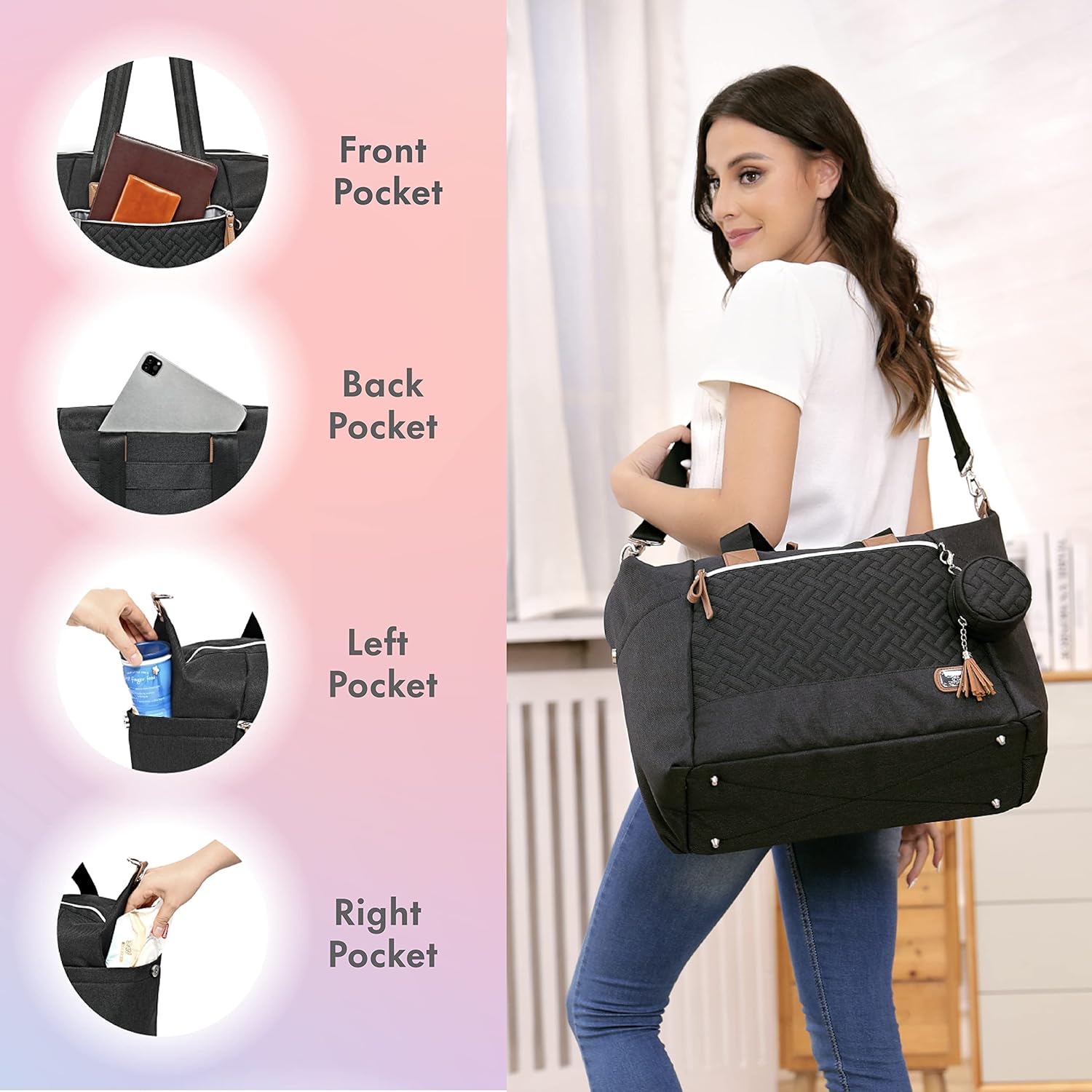 Thumbnail 4 de Borsa fasciatoio Dikaslon per neonati con porta ciuccio, fasciatoio portatile e tracolla regolabile