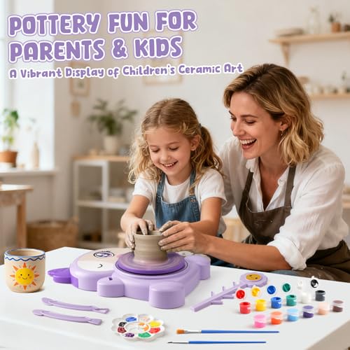 Detalle de Torno de Alfarería para Niños de Luxfizz | Kit completo de pintura y arcilla para 6–14 años