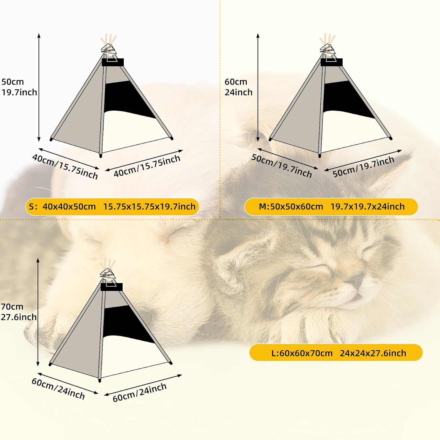 Thumbnail 6 de Vinnypet Tipi Zelt für Katzen und Hunde – Luxuriöses Haustierzelt mit abnehmbarer, waschbarer Matte 50x50x60 cm