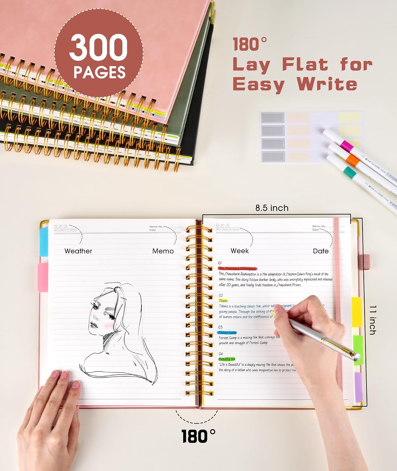 Detalle de dilitego ZTLXB-Rose gold-A4 5-Subject Spiral Notebook, 300 Pages, College Ruled