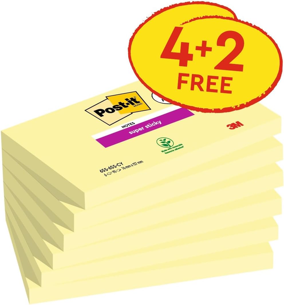 Thumbnail 1 de Post-it Super Sticky Notes (Canary Yellow) – 76 x 127 mm, 540 sheets with extra-strong double sticking power