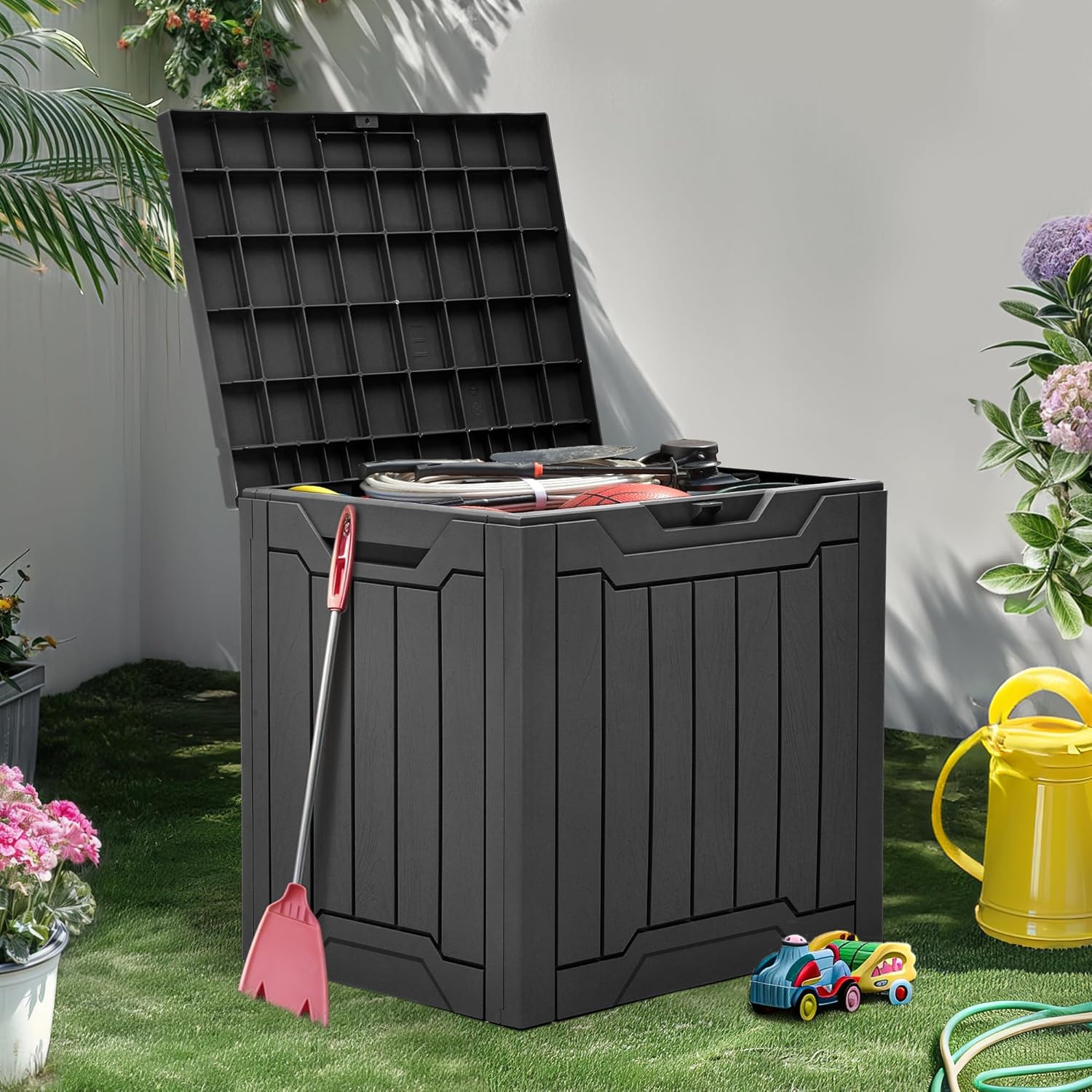 Thumbnail 2 de YITAHOME Outdoor Resin Storage Box 31 Gal (Black) – Water-resistant, lockable deck box for garden items
