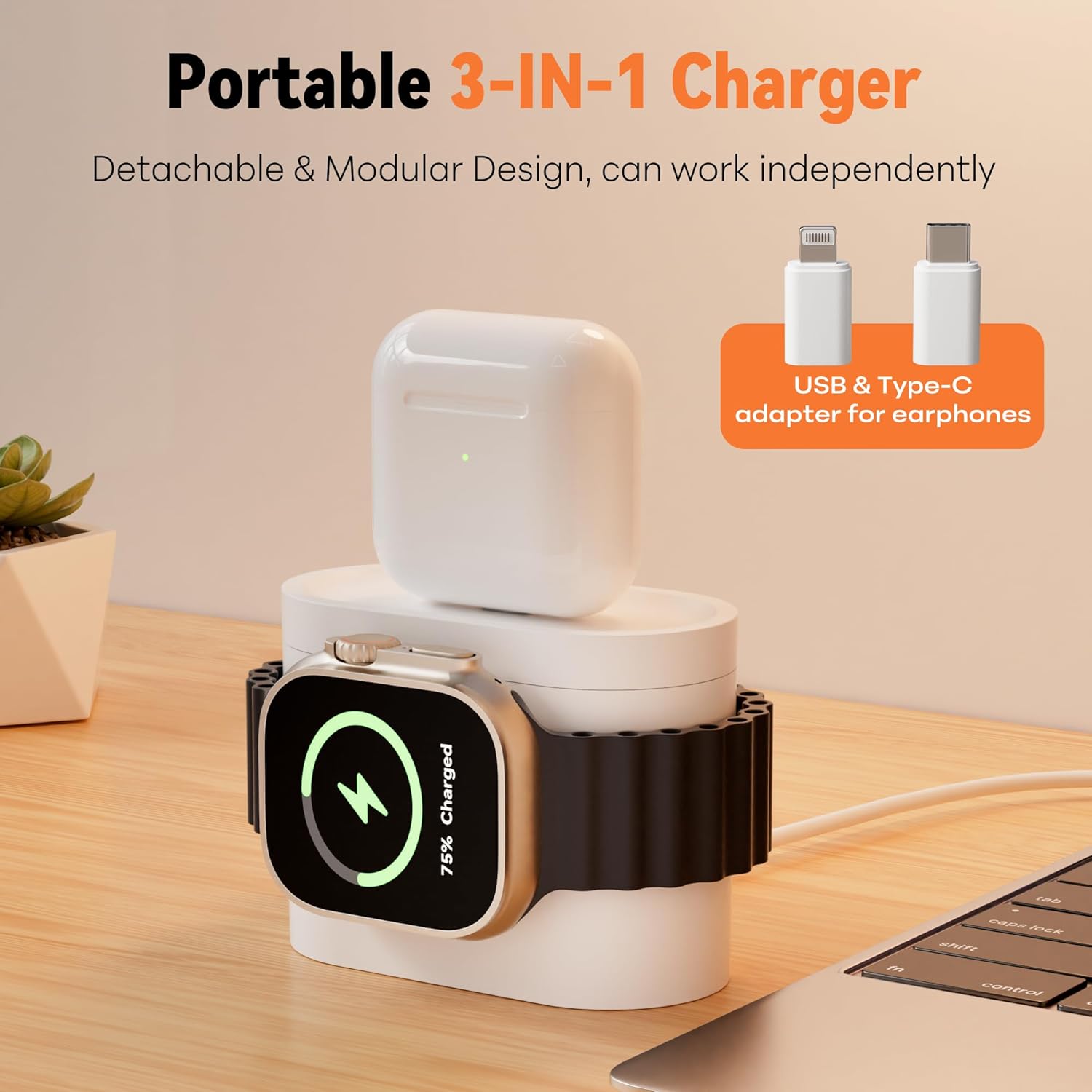 Detalle de COLSUR 6 in 1 Magnetic Wireless Charging Station with Alarm Clock and Night Light