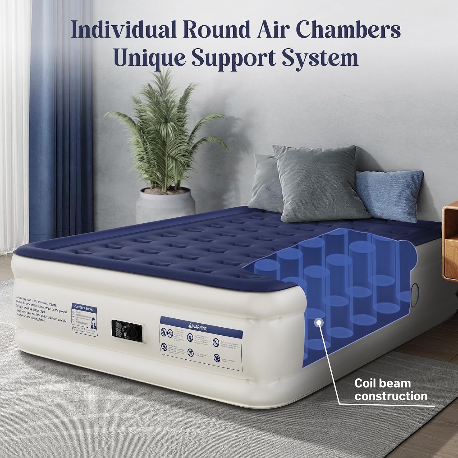Detalle de KNZZO Queen Air Mattress with Built-in Pump and Plush Flocked Top