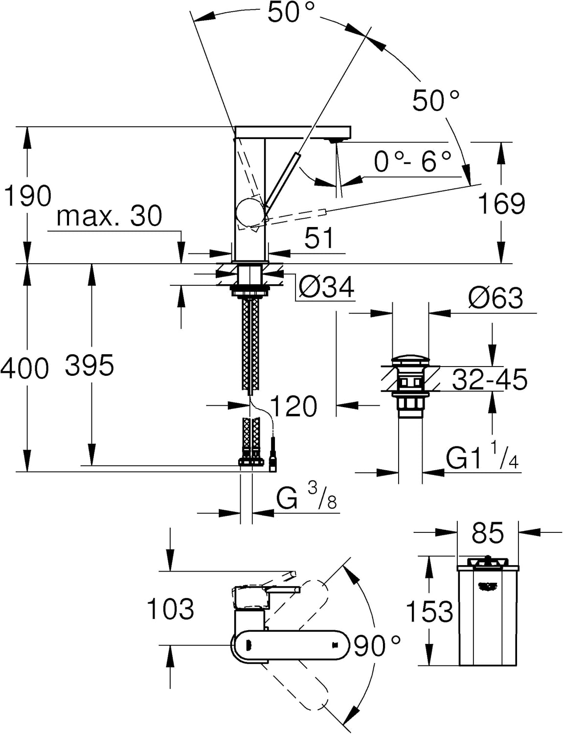 Thumbnail 4 de Grohe 23958003 Plus: Miscelatore monocomando lavabo con display temperatura, taglia M