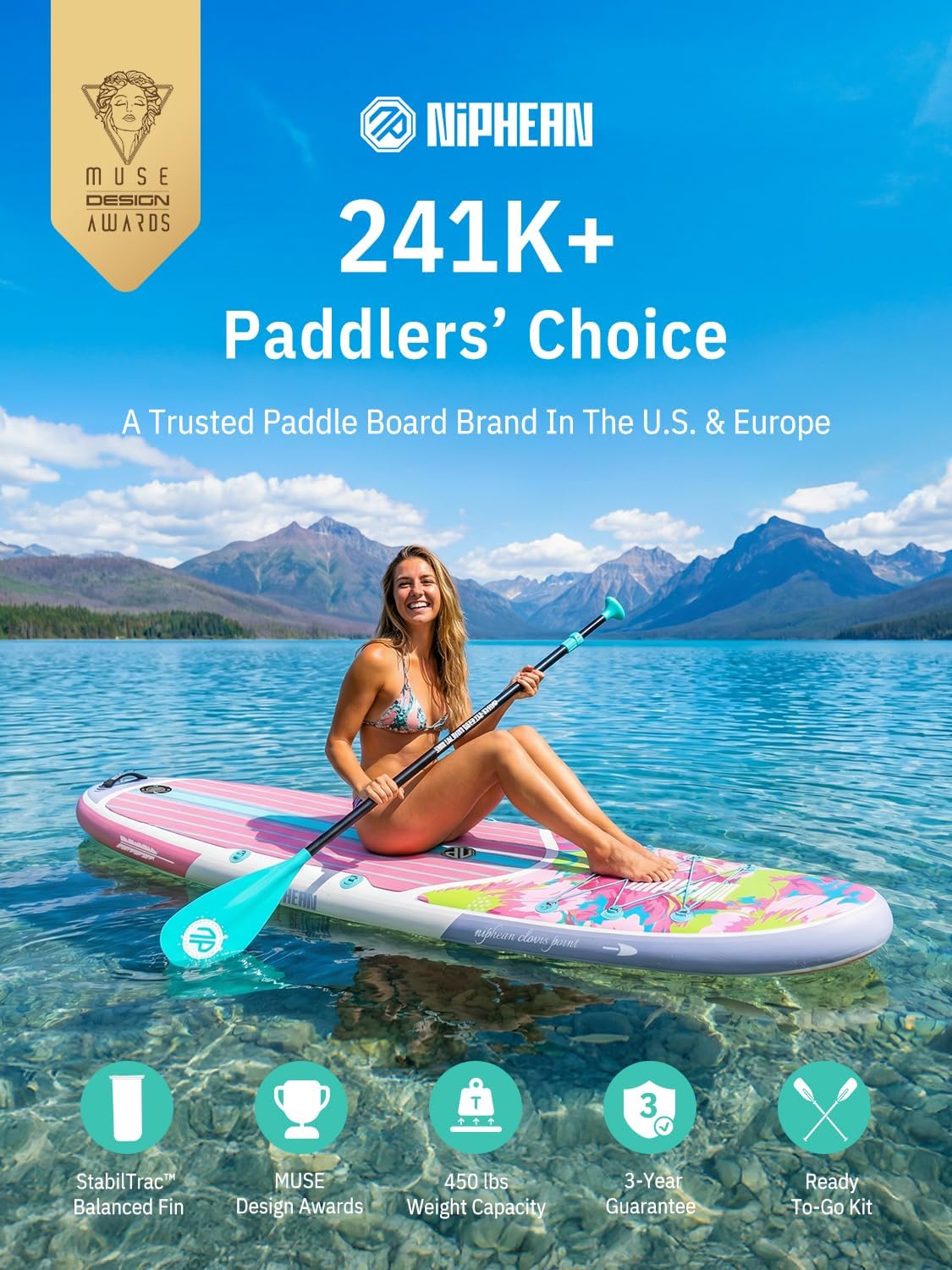 Thumbnail 1 de Niphean Inflatable 10’6” Stand Up Paddle Board with SUP Accessories, Anti-Slip EVA Deck (Adults & Youth)