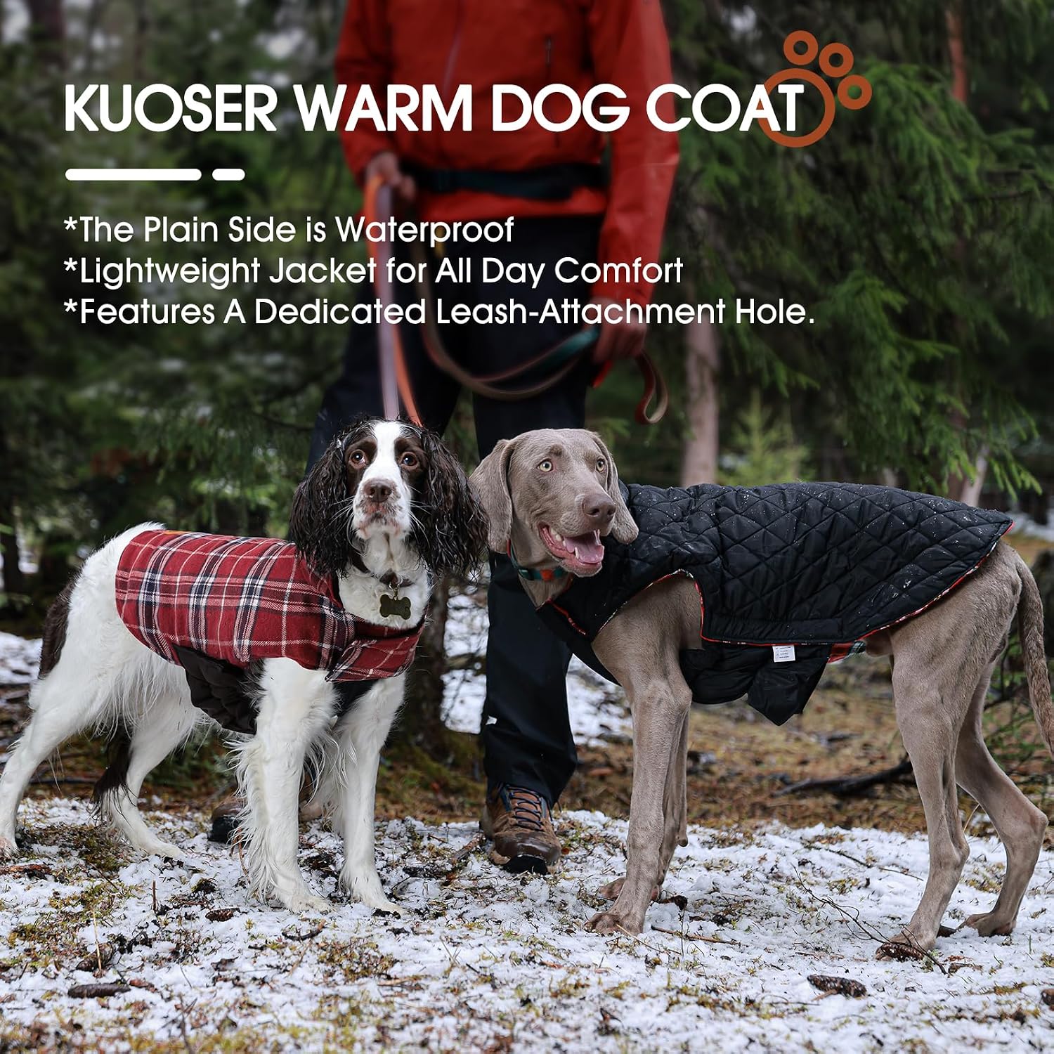 Detalle 2 de Kuoser Kuoser-92972-Red-L Waterproof Reversible Dog Coat with Fleece Lining