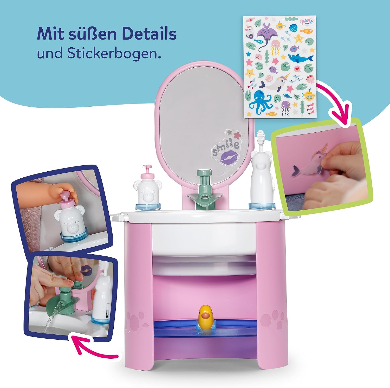 Thumbnail 6 de BABY born Waschbecken Puppenwaschtisch mit echtem Wasser