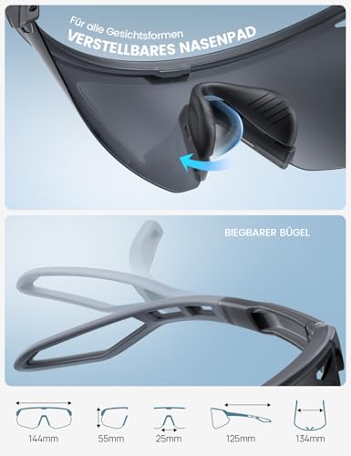 Detalle 2 de Lamicall Schnelle Brille – Leichtgewichtige Sportbrille mit Polarisierung (24 g, TR-90) für Fahrrad, Laufen und Outdoor