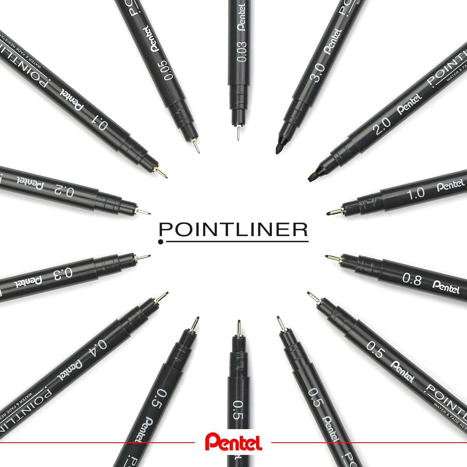 Detalle de Pentel Pointliner S20P-2A fineliner, svart, vattentätt bläck, 0,2 mm