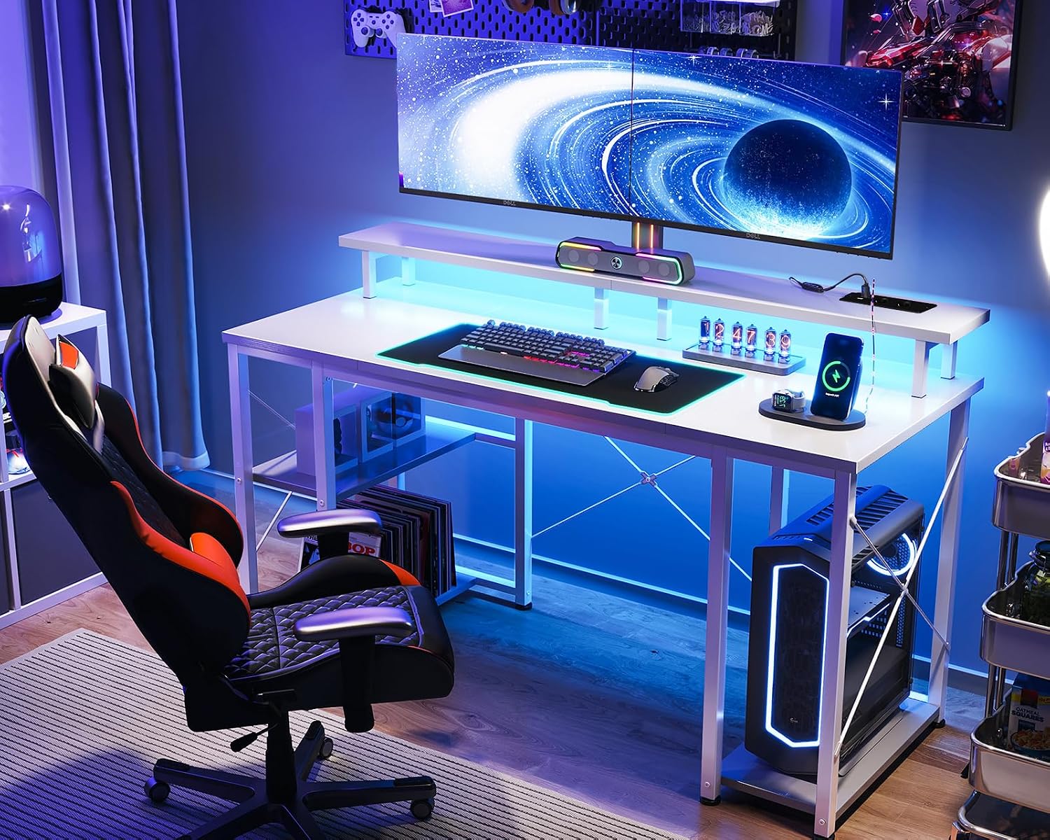 Thumbnail 5 de Coleshome Scrivania Gaming con LED 120x50 cm: illuminazione dinamica, supporto monitor e posto per accessori