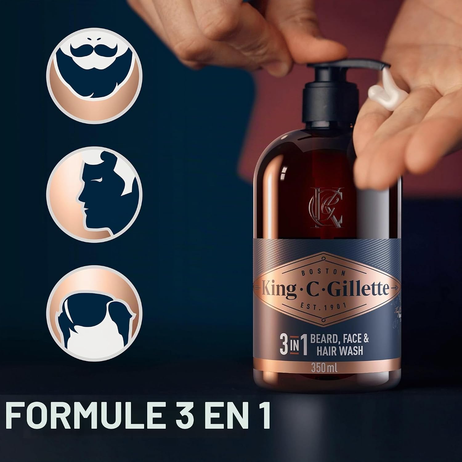 Thumbnail 1 de King C. Gillette Kit Barbe Homme – Nettoyant 3-en-1, Baume Adoucissant et Trousse de Voyage (Notes Bois de Santal, Cèdre, Bergamote)