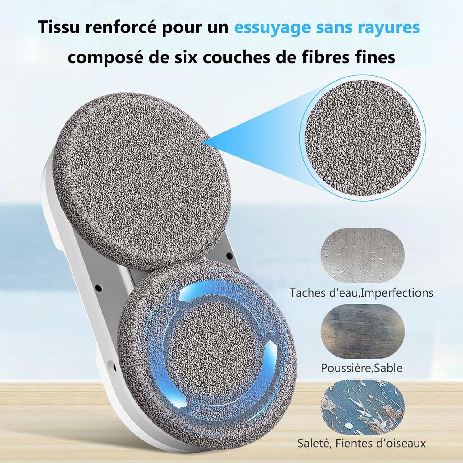 Detalle de HIXZAP X1 — Robot Nettoyeur de Vitres avec Spray Ultrasonique Bidirectionnel, Réservoir 85ml et Détection des Bords