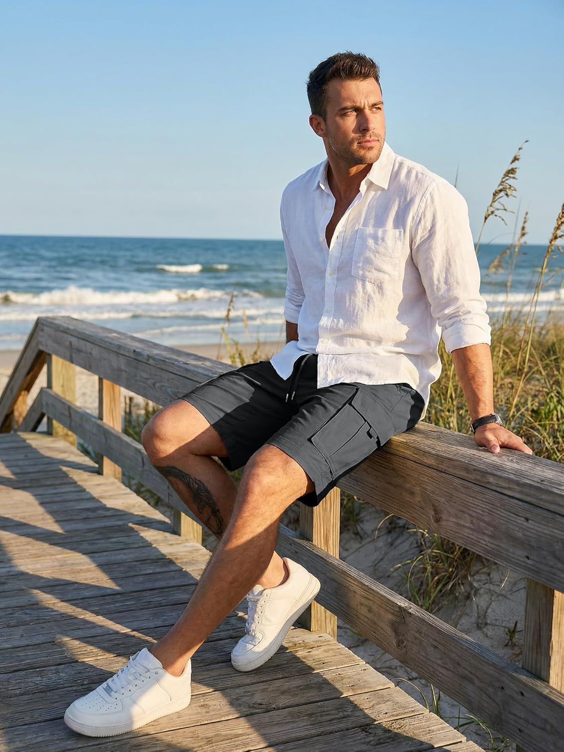 Thumbnail 4 de JMIERR Men's Casual Stretch Cargo Shorts — 9-Inch Inseam, Elastic Drawstring Waist with Secure Multi Pockets