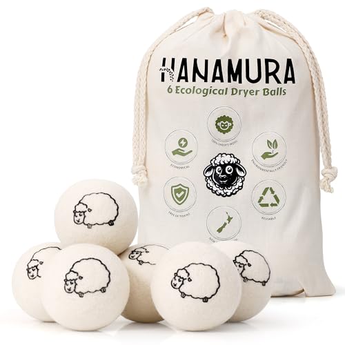 Detalle de Hanamura 6 XXL Boules de lavage et séchage en laine néo-zélandaise – rangement coton inclus
