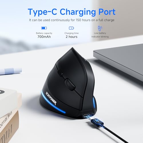 Detalle de ECHTPower 2025 Update: Souris Ergonomique sans Fil — Silencieuse et Réglable jusqu’à 4800 DPI