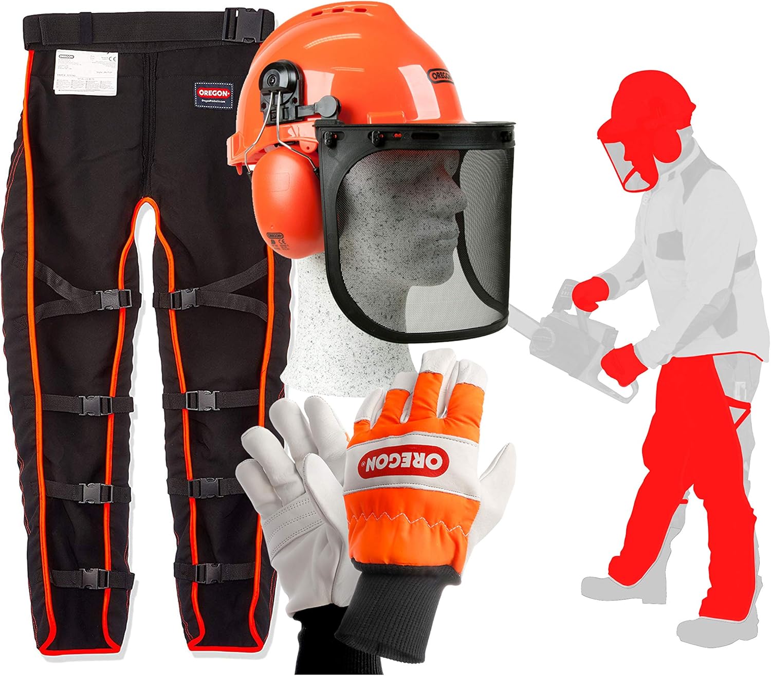 Thumbnail 4 de Oregon Yukon chainsaw safety helmet with earmuffs, steel mesh visor and universal chainsaw trousers with gloves