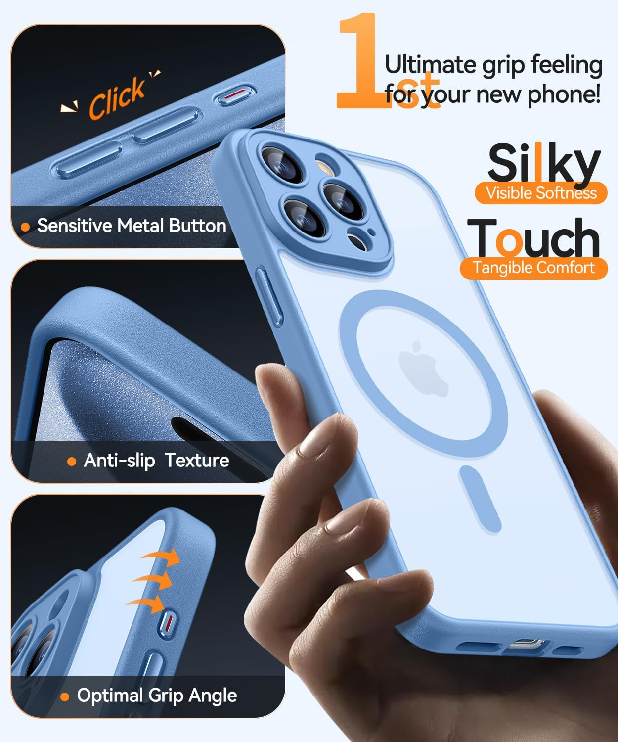 Thumbnail 5 de Coque magnétique CANSHN pour iPhone 15 Pro 6,1 pouces compatible MagSafe – fond mat translucide bleu clair