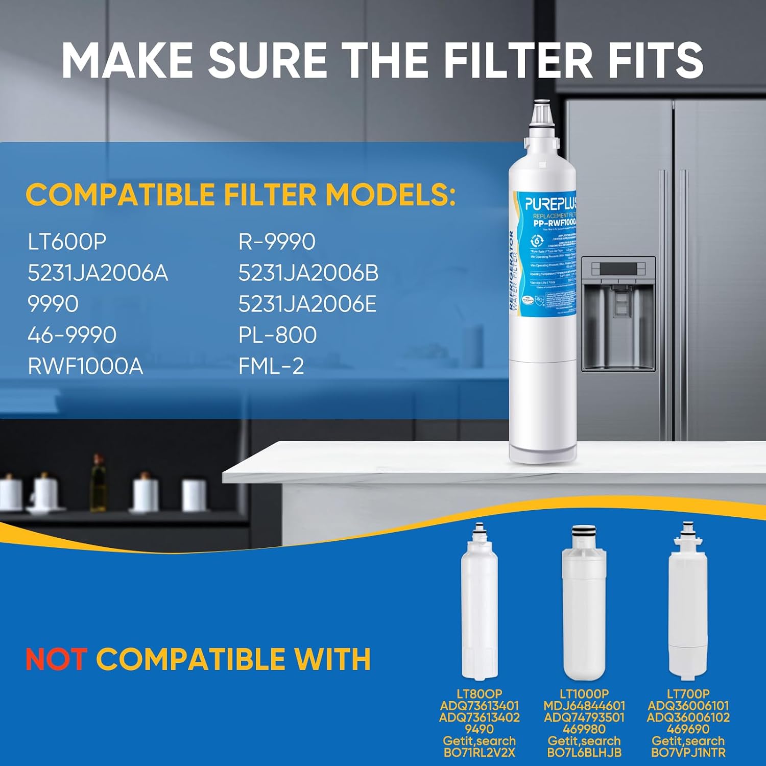 Detalle de PUREPLUS PP-RWF1000A Refrigerator Water Filter Replacement, 3-Pack
