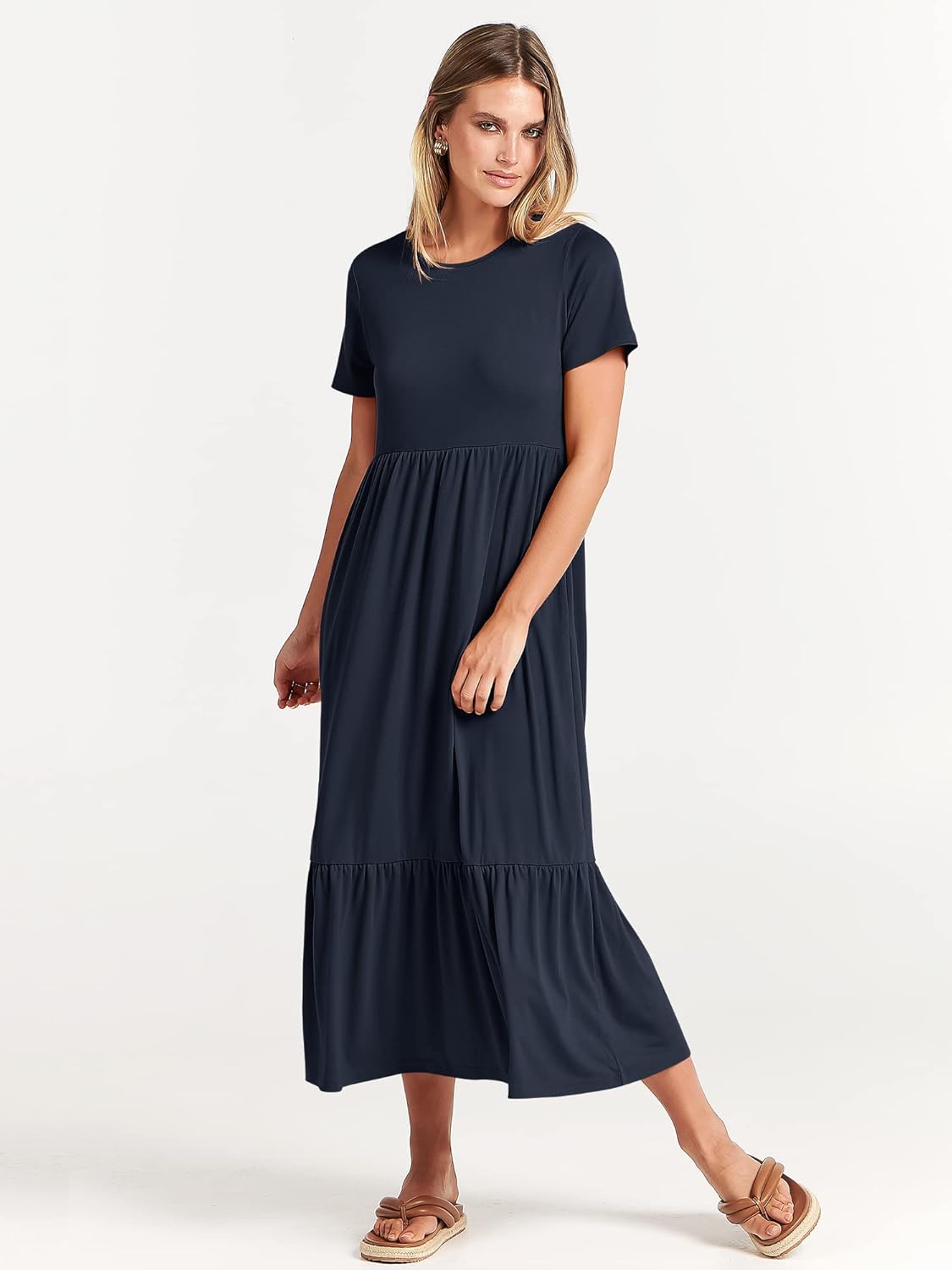Thumbnail 6 de ANRABESS Women’s 2026 Summer Casual Maxi Dress (Tiered A-Line, Short Sleeve, Crewneck with Pockets)