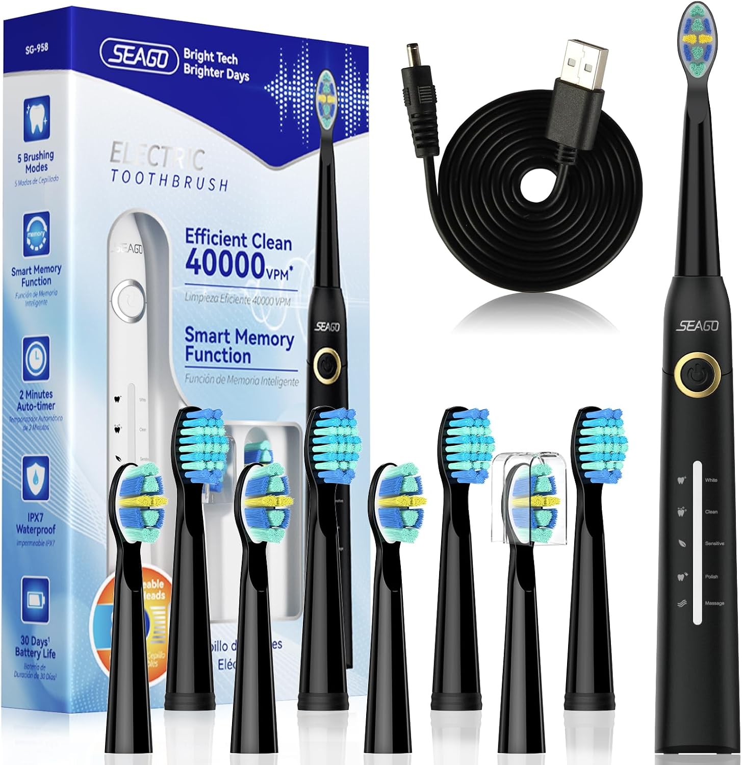 Detalle de Seago SG-958 Rechargeable Electric Toothbrush 30 Days
