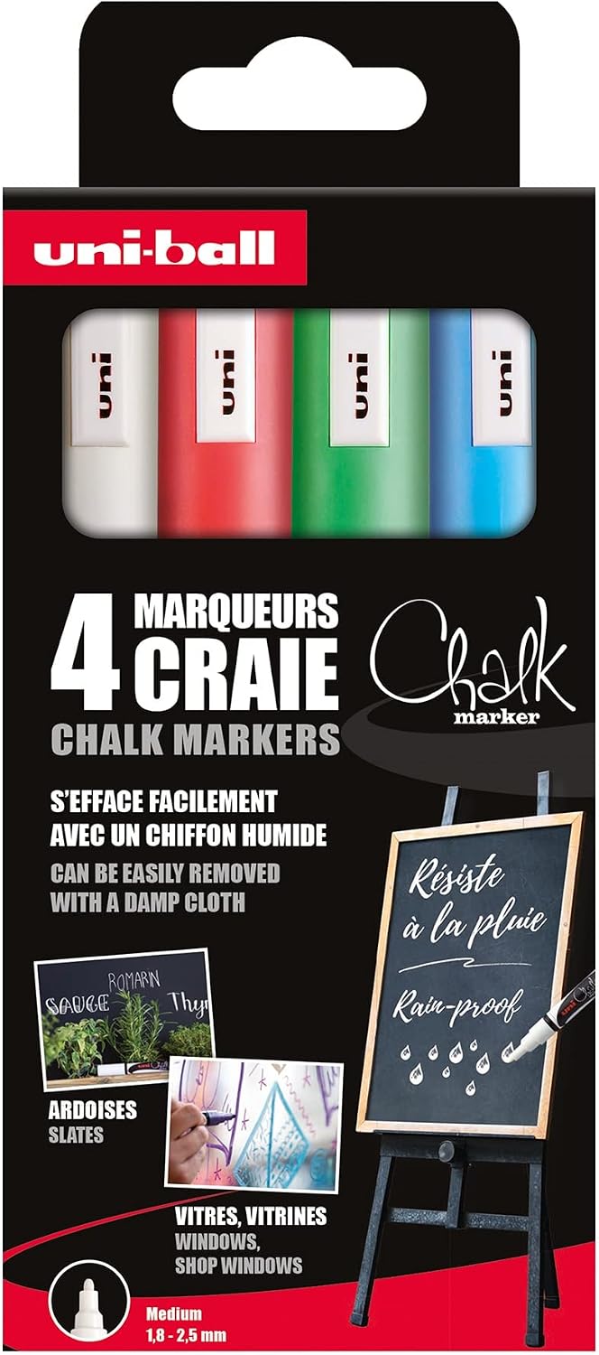 Detalle de Uni-Ball 186203 Fenster- & Kreidemarker Set 4er