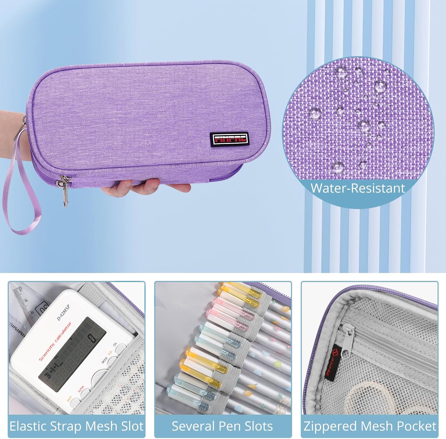 Thumbnail 3 de FINPAC Federmäppchen Federtasche in Hellviolett – große Kapazität mit 3 Fächern