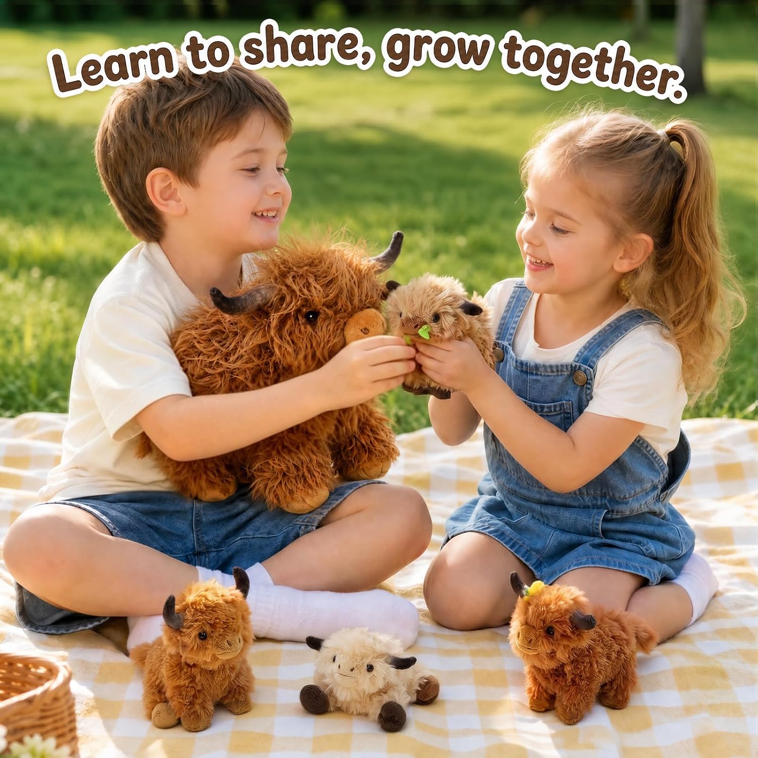 Detalle 2 de OUOZZZ Highland Cow Kuscheltier 36 cm mit 4 Babys im Bauch – 2-in-1 Plüschtier mit verstecktem Reißverschluss