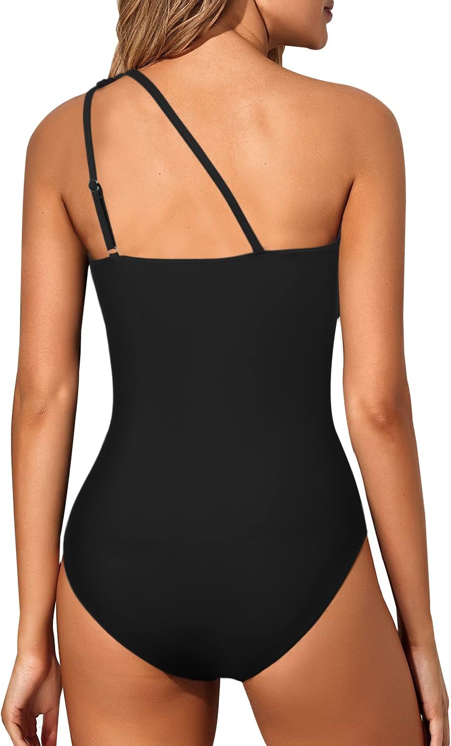 Detalle de Wantonfy Damen Badeanzug One Shoulder Push Up – Bauchweg, asymmetrisch