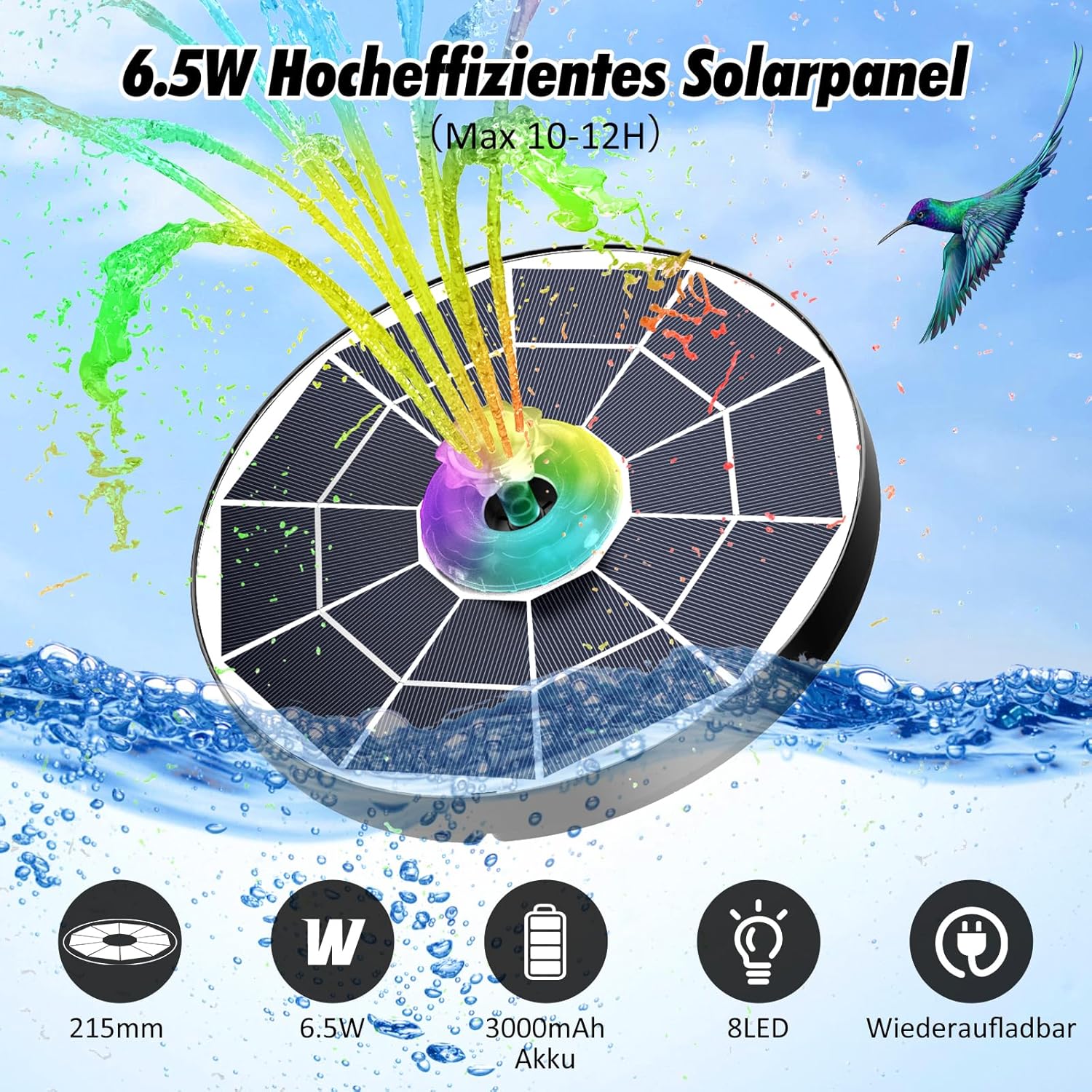 Thumbnail 1 de AISITIN 6.5W LED Solar Springbrunnen für Außen mit Fernbedienung