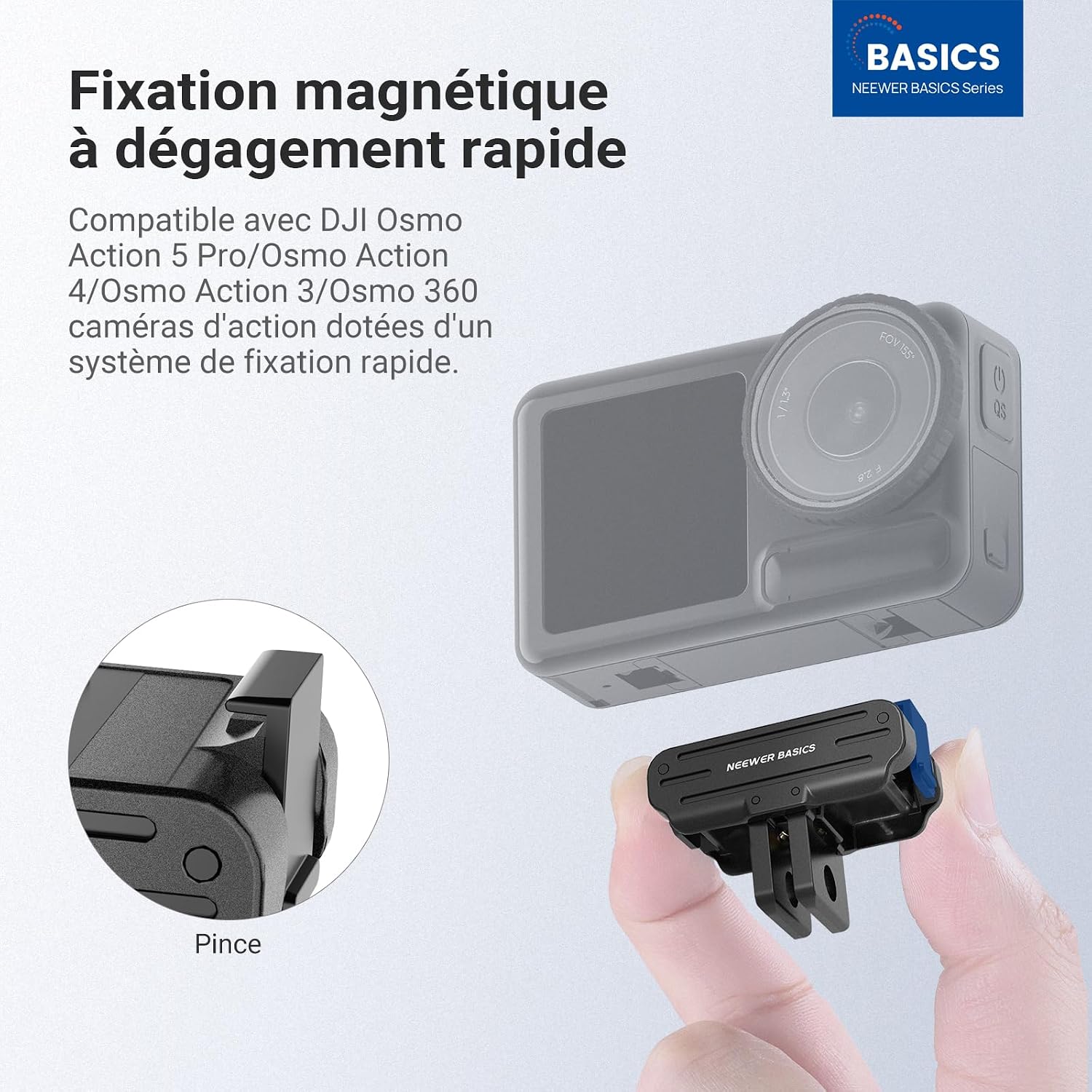 Thumbnail 1 de NEEWER Adaptateur de fixation magnétique à dégagement rapide pour DJI Osmo Action 5 Pro / 4 / 3 / 360 (DP04) avec filetage 1/4