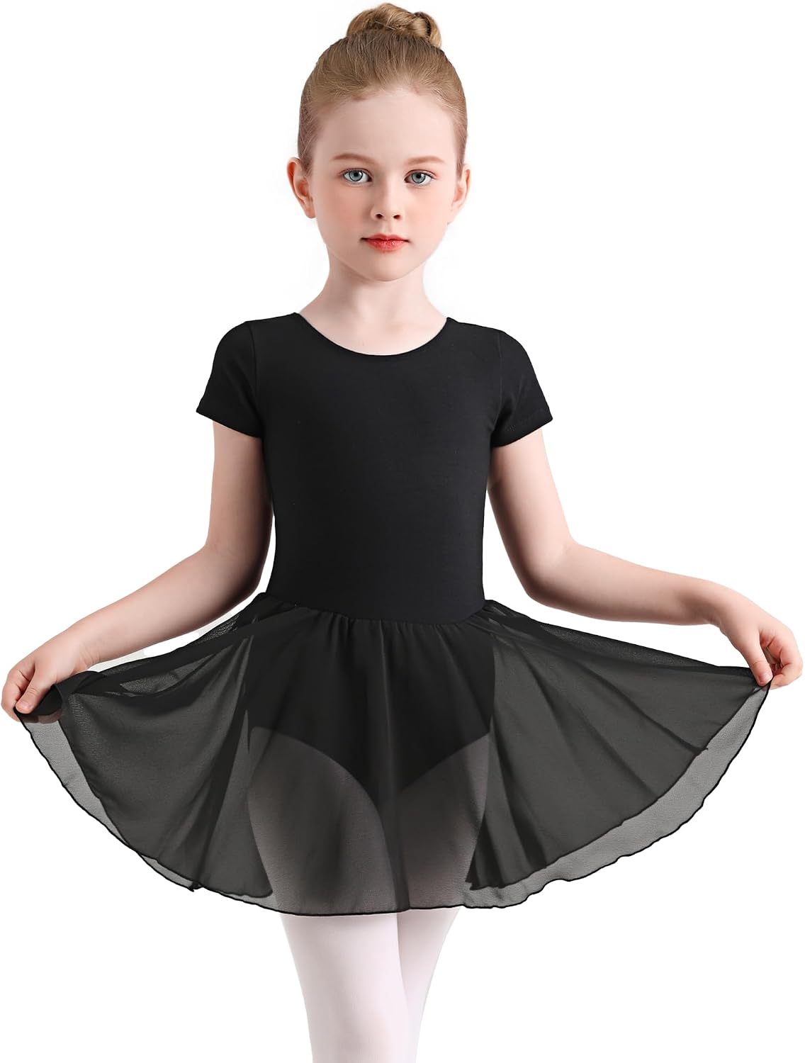 Detalle de Eisnnu Kinder Ballettkleidung Mädchen Baumwolle Kurzarm Tanzkleid mit Chiffon Rock, 2–11 Jahre