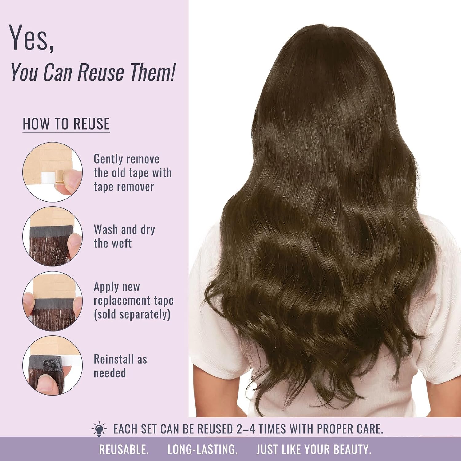 Thumbnail 6 de Fshine Extension Biadesiva Capelli Veri Marrone Medio 50 cm – 20 pezzi Remy