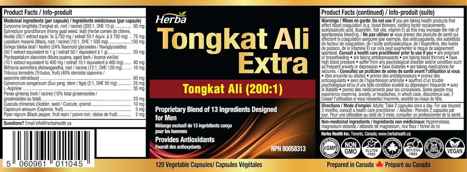 Detalle de Herba Tongkat Ali Extra Supplement for Men, 200:1 Extract, 120 Capsules