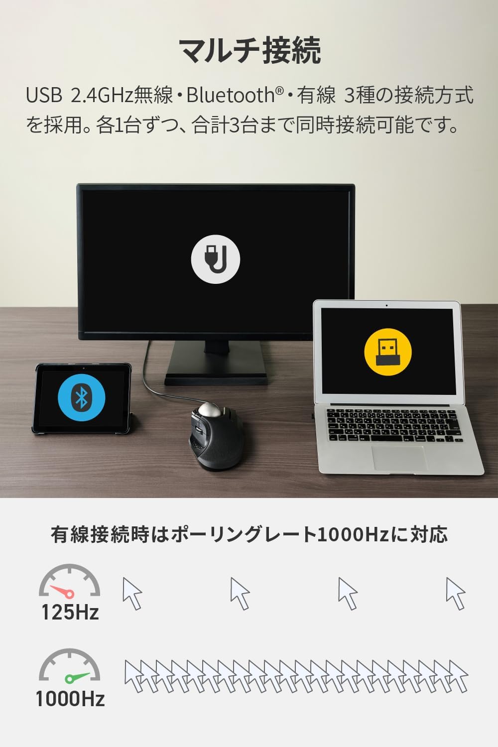 Detalle de エレコム HUGE PLUS M-HT1MRBK-G トラックボールマウス 静音・ベアリング支持・3台接続