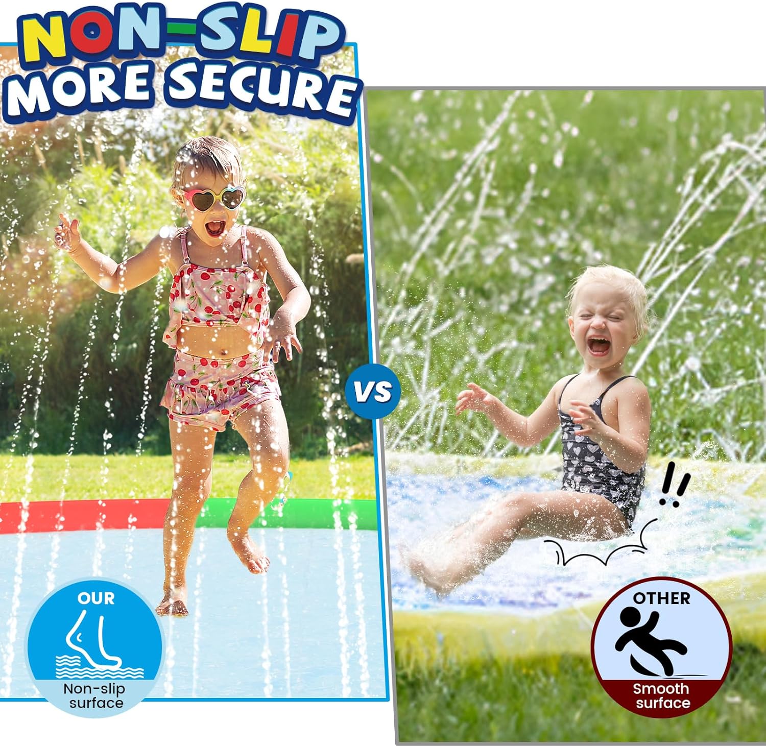 Detalle de ODOSOLA 16 FT Large Splash Pad for Kids: Non-Slip, 360° Sprinklers & Easy Drainage for Backyard Fun