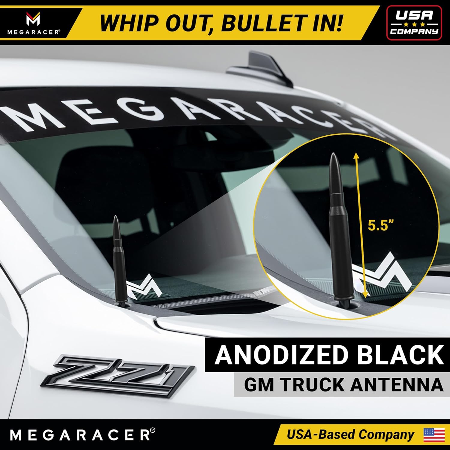 Thumbnail 1 de Anodized 50 Cal Bullet Antenna for Chevy Silverado & GMC Sierra (1999–2026) — Rugged Billet Aluminum Short Replacement, Black