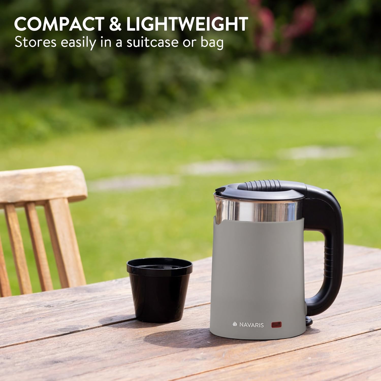 Thumbnail 2 de Navaris Compact Electric Travel Jug (0.5L) Dual Wall Kettle with Boil Dry Protection – 1100W Grey