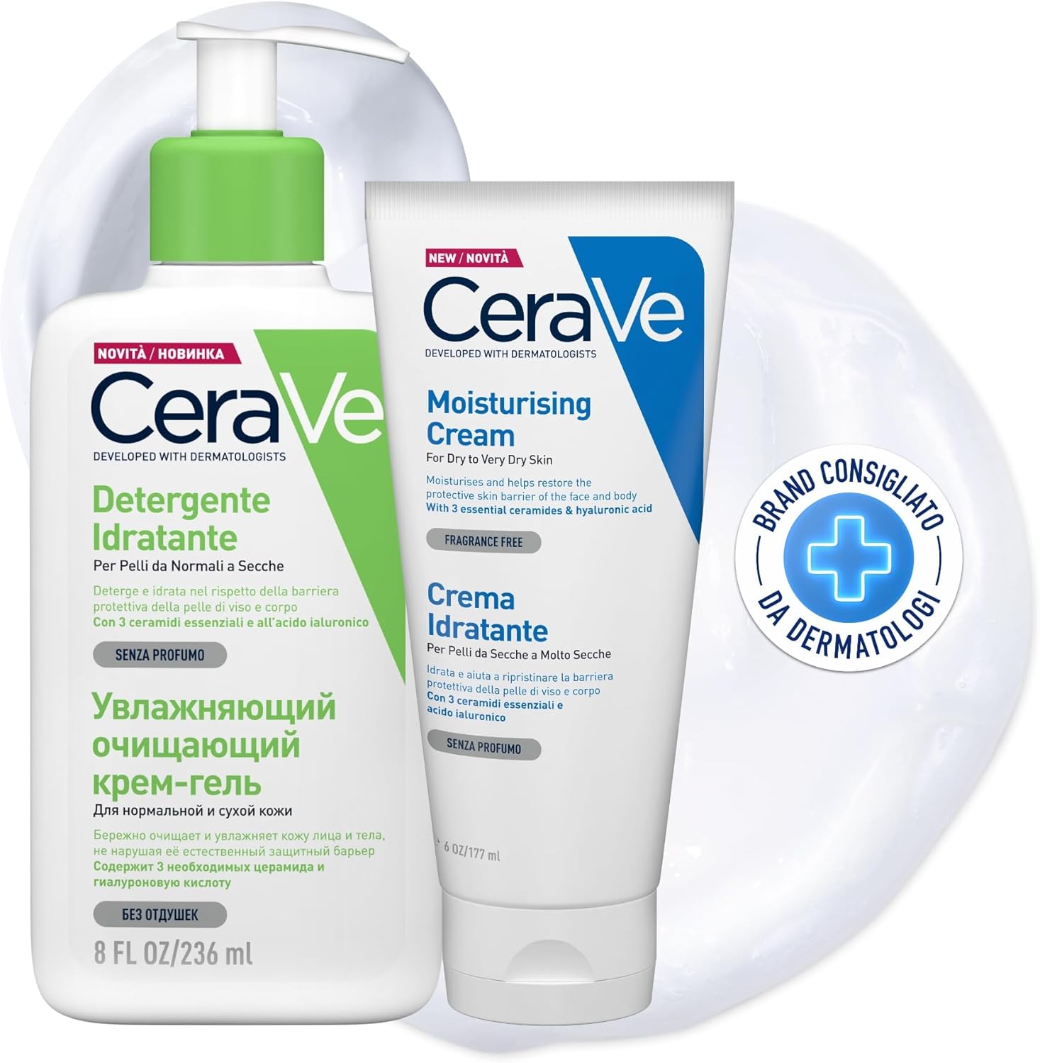 CeraVe Kit Skincare Pelle Secca: crema idratante viso e corpo + detergente idratante viso