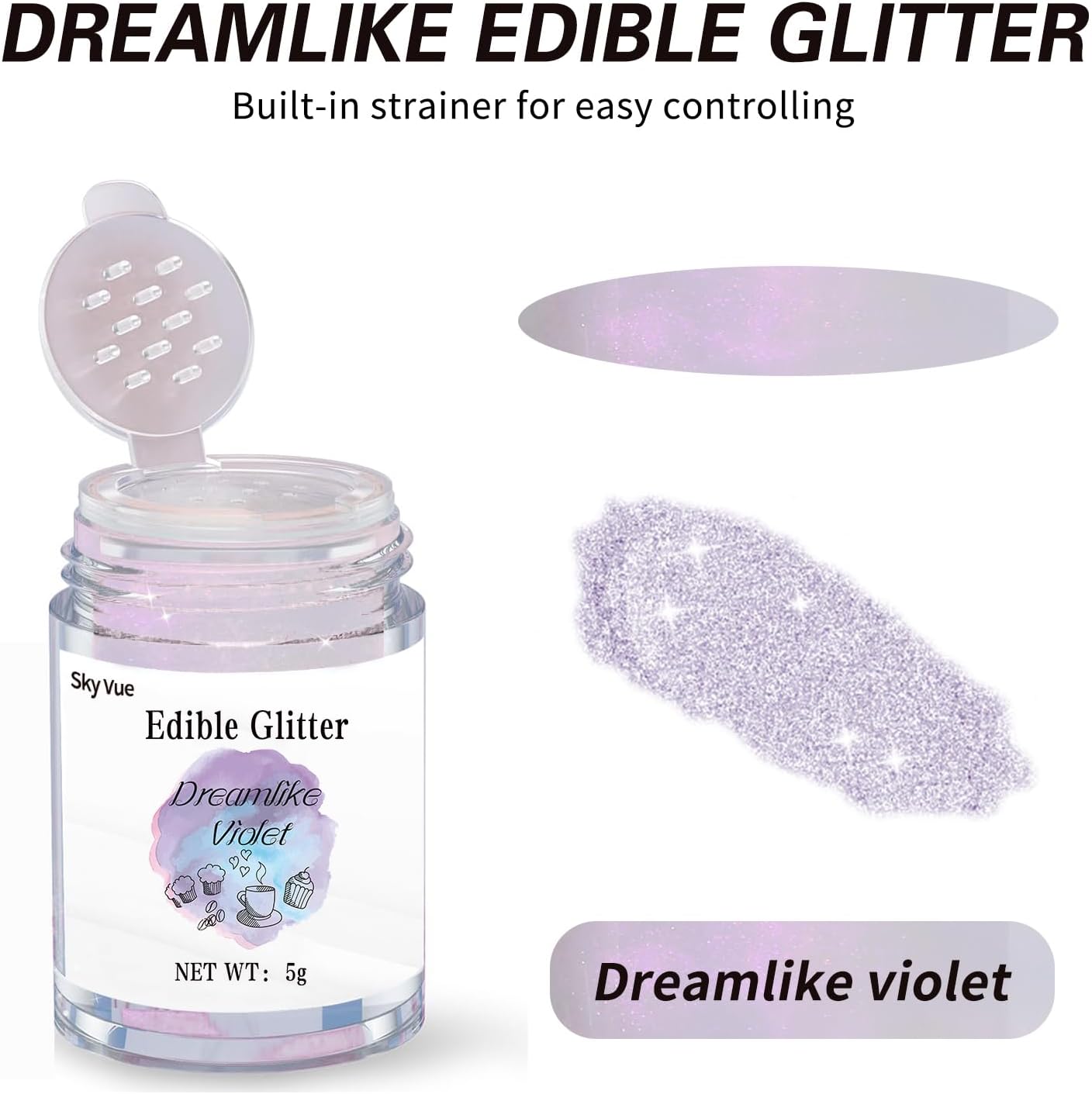 Thumbnail 3 de SkyVue Edible Glitter Shimmer for Drinks, 5-Bottle Rainbow Luster Dust Set