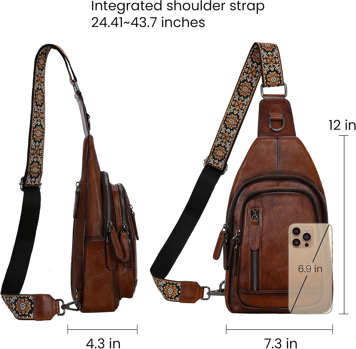Detalle de HESHE Leather Sling Bag Genuine Leather